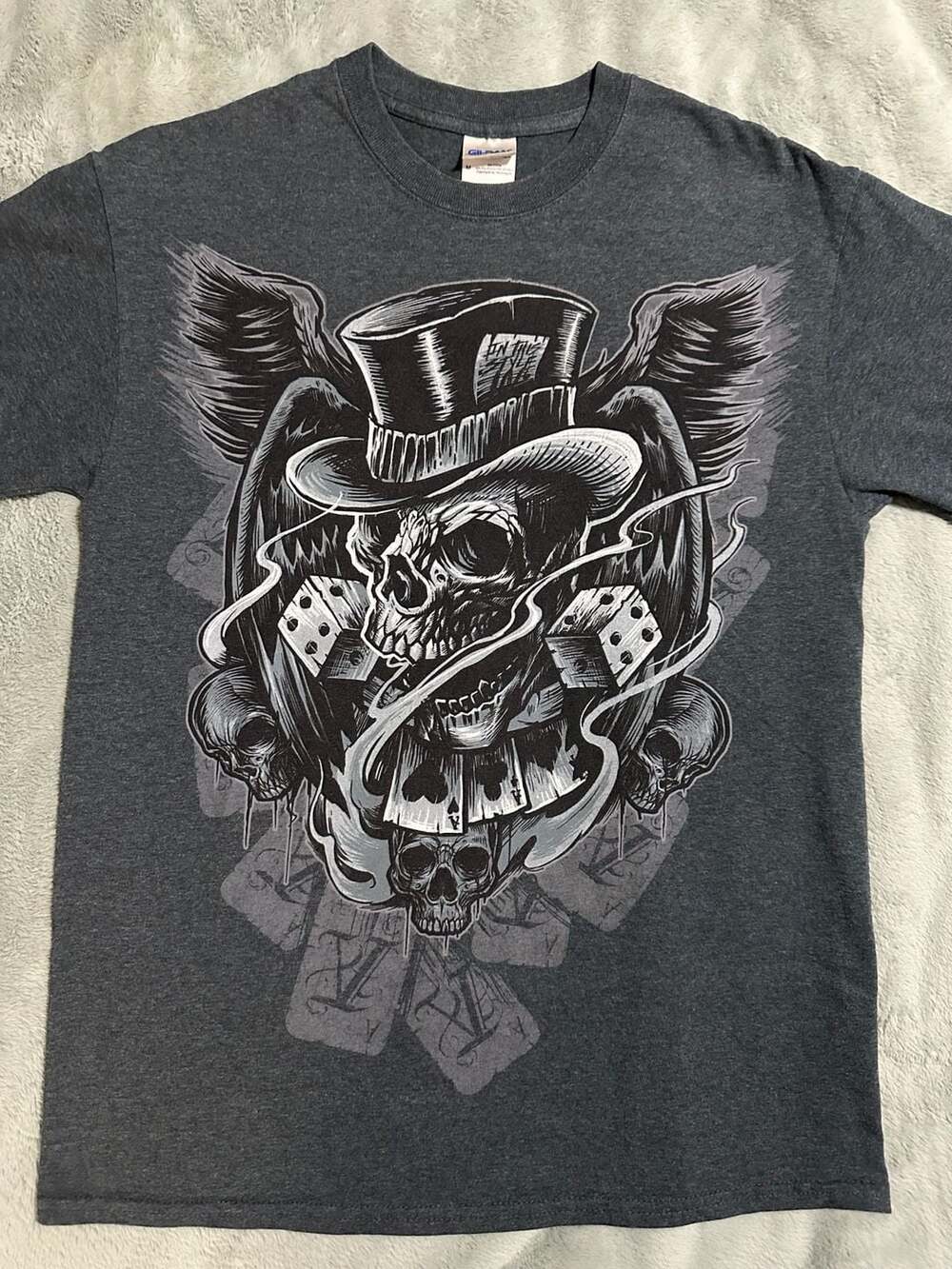 Ultra Cotton In This Style Skull Dice & Top Hat Graphic Tee, Size Medium